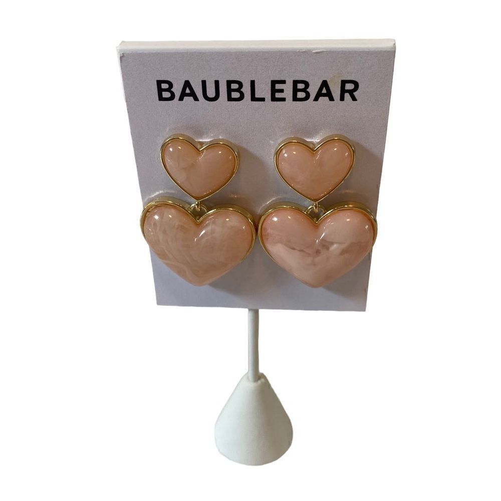 Baublebar Double Drop Peach & Gold Toned Heart Earrings